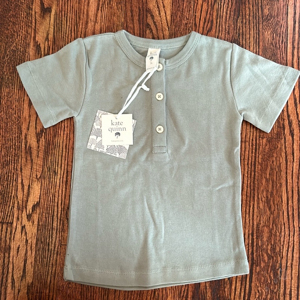 Kate Quinn Short Sleeve Basic Henley tee | iceberg green sage | 2T NEW